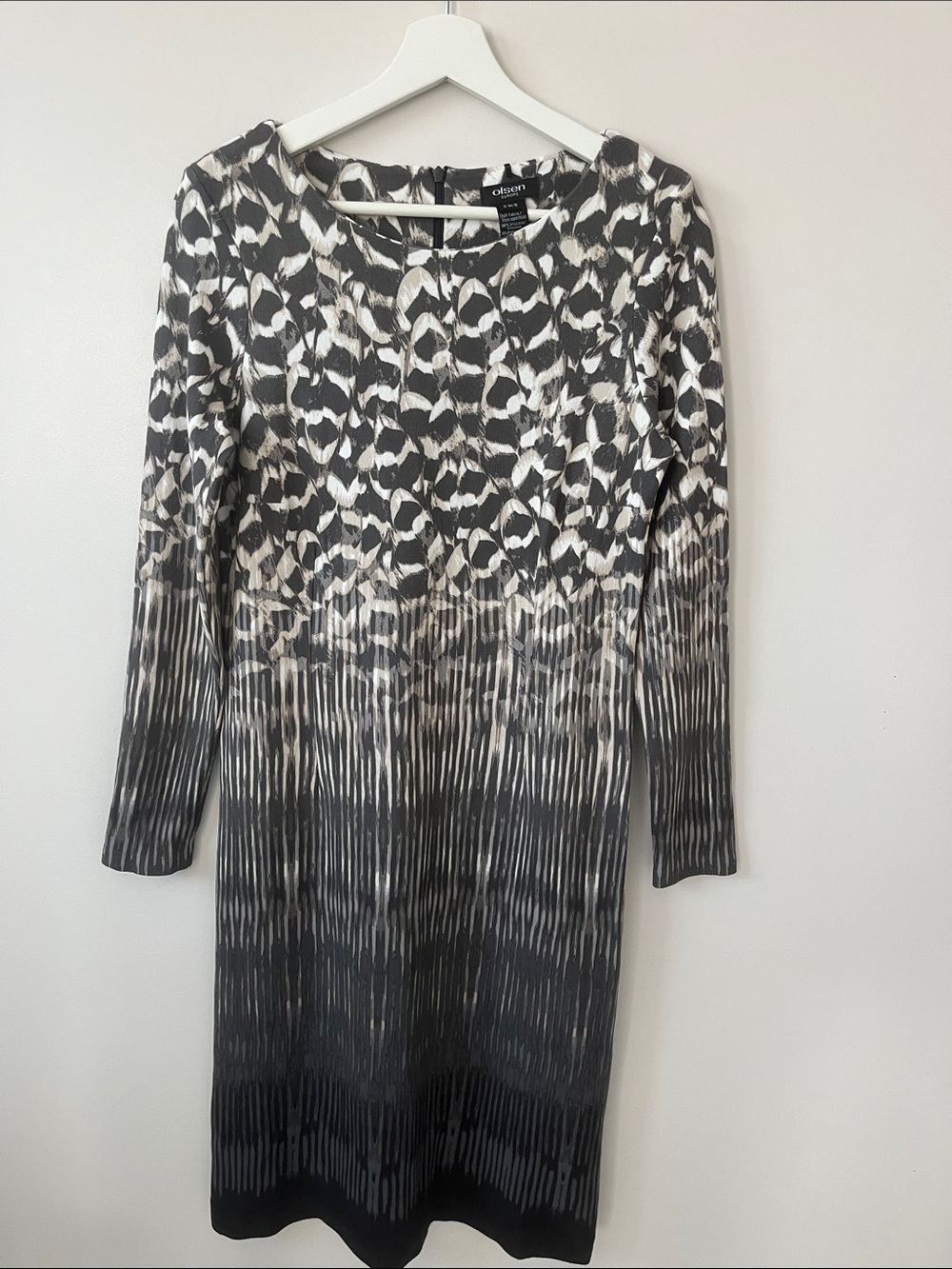 Olsen  Black and White Patterned Long Sleeve Dress